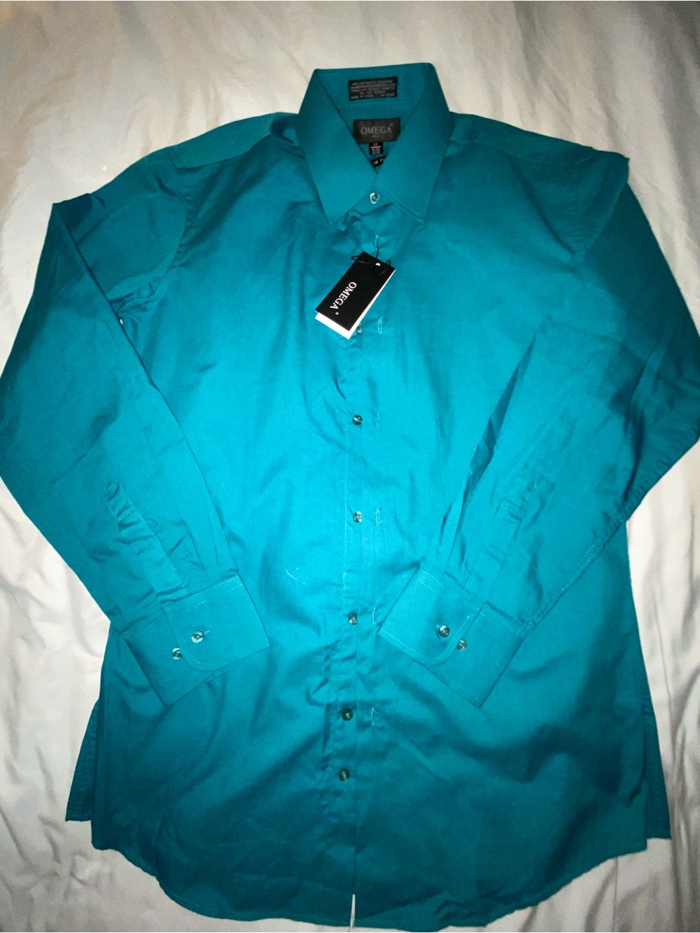 Omega Mens Teal Button-Up Dress Shirt M